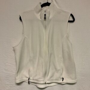L.L.‎ Bean Womens Vest White Sz Large Fleece Polartec Full Zip Pockets Warm Soft